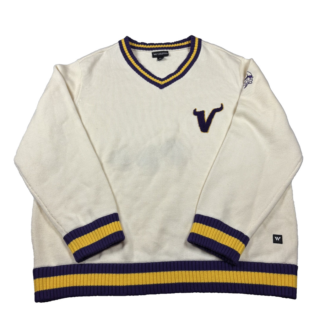 MINNESOTA VIKINGS MEN'S THE WILD COLLECTIVE V-NECK SWEATER CREAM SIZE XL